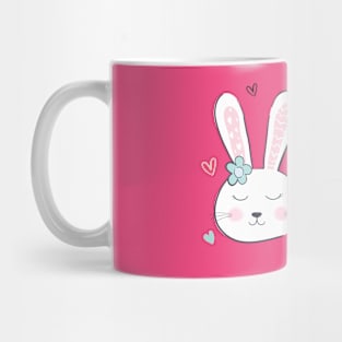 Cute Easter Bunnies with Hearts. Easter Day Funny Art Mug